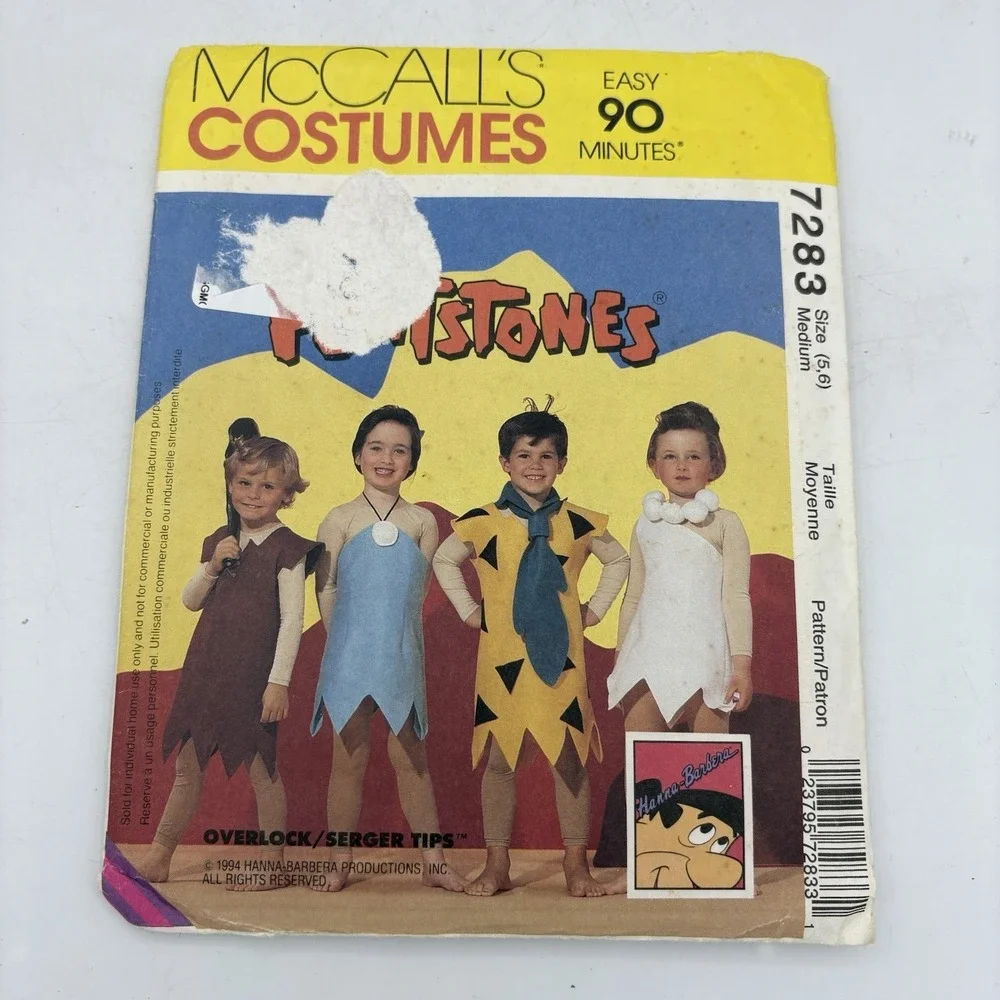 McCalls Costume Pattern Flintstones Sizes Kids Boys Girls Youth Medium 5 6 Uncut